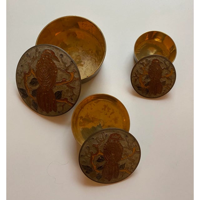 Mid 20th Century Vintage Brass and Enamel Cloisonne Round Nesting Lidded Box - Set of 3 For Sale - Image 5 of 13