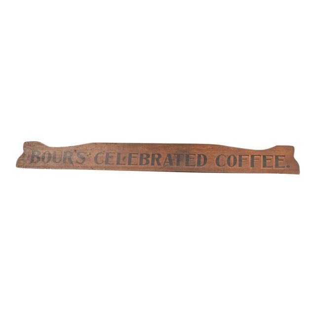 Early 20th Century Bours Celebrated Coffee Painted Wood Advertising Sign For Sale