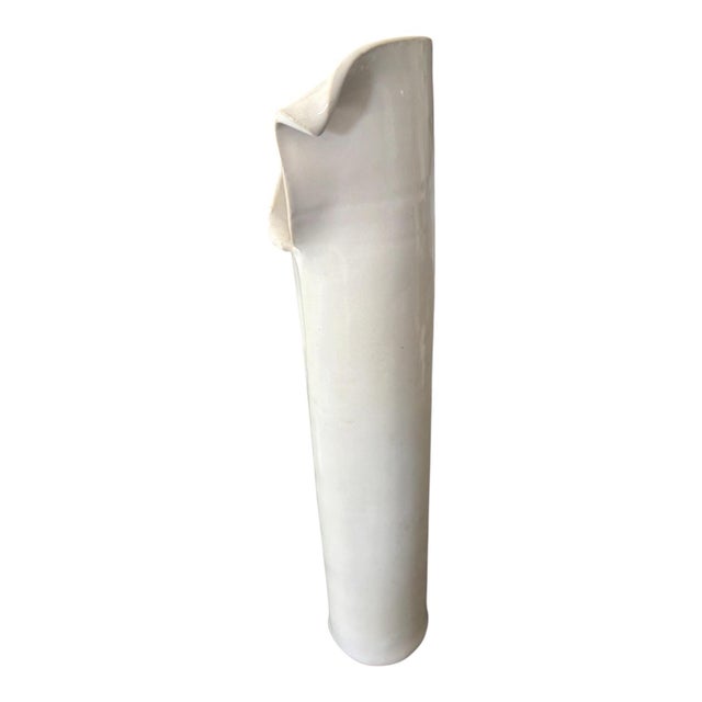 Ceramic Late 20th Century Signed Ivory Ceramic Cattail Vase With Sculptural Folded Rim Organic Modern For Sale - Image 7 of 7