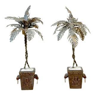 Pair Neoclassical Style Tole Palm Tree Topiaries, Attributed to Maitland-Smith For Sale