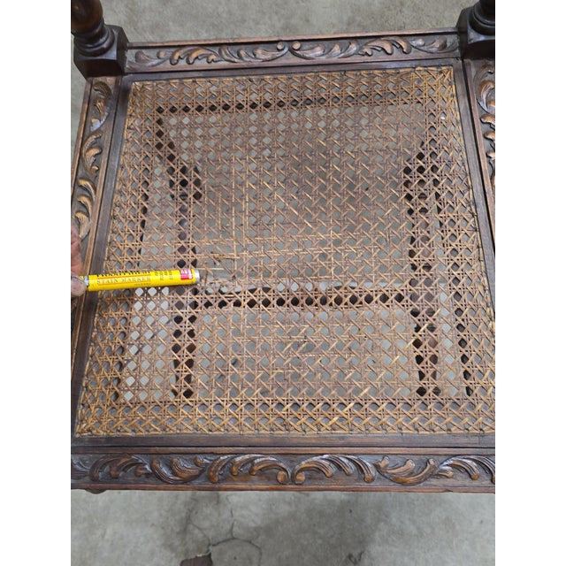 Antique Jacobean Renaissance Revival Carved Oak Cane Throne Chairs - Pair For Sale - Image 10 of 12