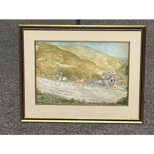Folkestone & Canterbury Quicksilver Coach, Watercolor, Framed For Sale - Image 10 of 12