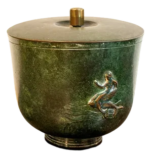 Oxidian Brass Container Vase with Siren Decoration, Italy, 1940s