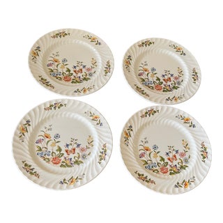 Late 19th Century Aynsley Cottage Garden Swirl Fine Bone China Dinner Plates, Made in England- Set of 4 For Sale