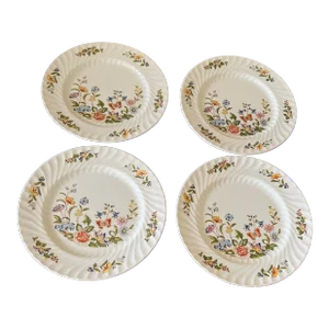 Late 19th Century Aynsley Cottage Garden Swirl Fine Bone China Dinner Plates, Made in England- Set of 4