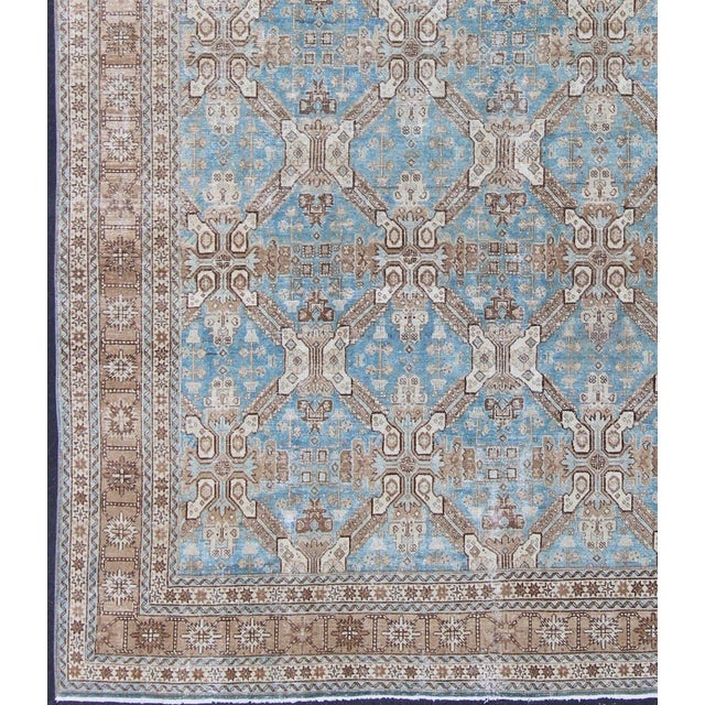 Antique All-Over Pattern Persian Geometric Tabriz Rug in Blue and Taupe For Sale - Image 13 of 13