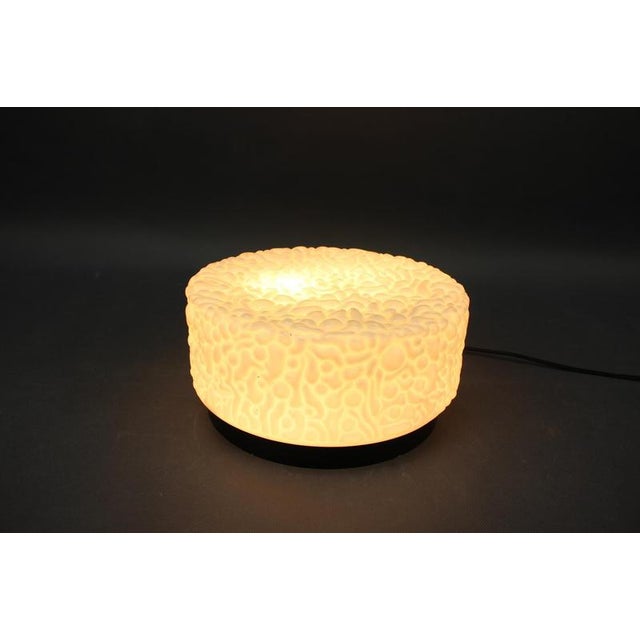 Metal Mid-Century Textured Milk Glass Flush Mount, Czechoslovakia, 1960s For Sale - Image 7 of 10