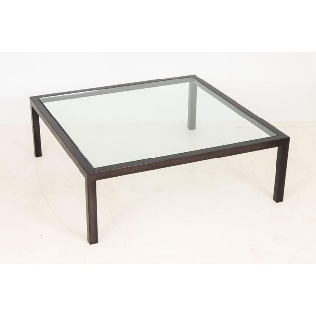 Modern Minimalist Polished Metal and Glass Top Coffee Table For Sale - Image 10 of 10