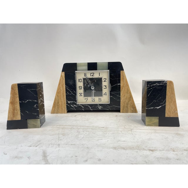 Art Deco Marble Clock, 1930s, Set of 3 For Sale - Image 14 of 14