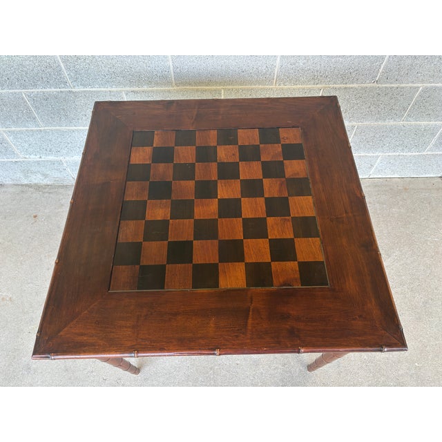 Coastal Vintage Italian Faux Bamboo Fruitwood Game Table For Sale - Image 3 of 11