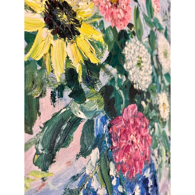 Textile Samuel Rothbort, Large Bold Modernist Floral Bouquet Impasto Oil Painting Flowers Samuel Rothbort, c.1940's-1950's For Sale - Image 7 of 8
