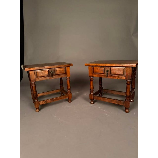 Pair of American Country English Pine Side Tables With Walnut Finish, Circa 1920s For Sale - Image 9 of 18