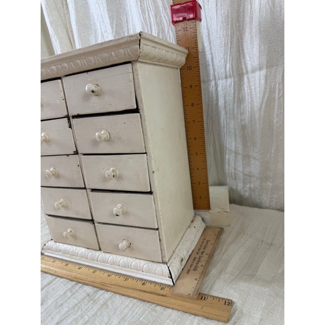 Antique C. 1900 Painted Spice Cabinet With 10 Metal-Lined Lidded Drawers For Sale - Image 4 of 12