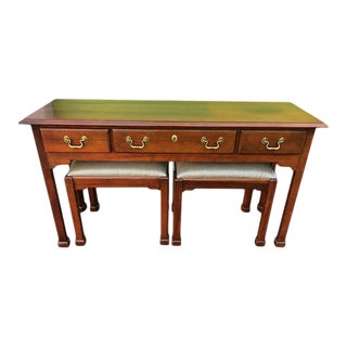 Late 20th Century Chippendale Mahogany Console Table & Stools- Set of 3 For Sale