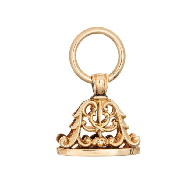 Antique Victorian Ornate Fob 14k Yellow Gold Engraved Charm Seal Vintage Jewellery For Sale - Image 4 of 4