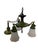 Antique Art Deco Brass Pan 3 Light Chandelier Ceiling Light 1920s Green & Gold For Sale - Image 6 of 12