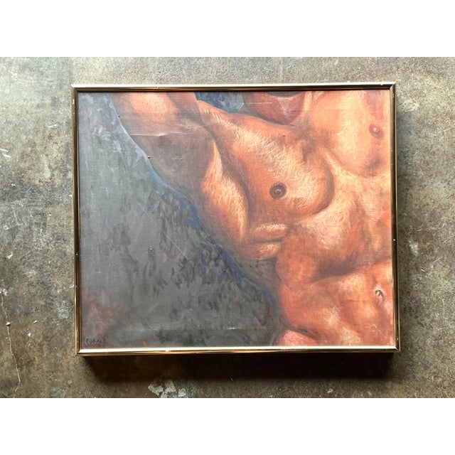 Vintage Boho Original Oil Canvas of Male Torso For Sale - Image 4 of 5