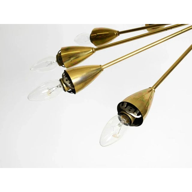 Mid-Century Brass 12-Armed Chandelier with Opal Glass Shades, 1950s For Sale - Image 10 of 18