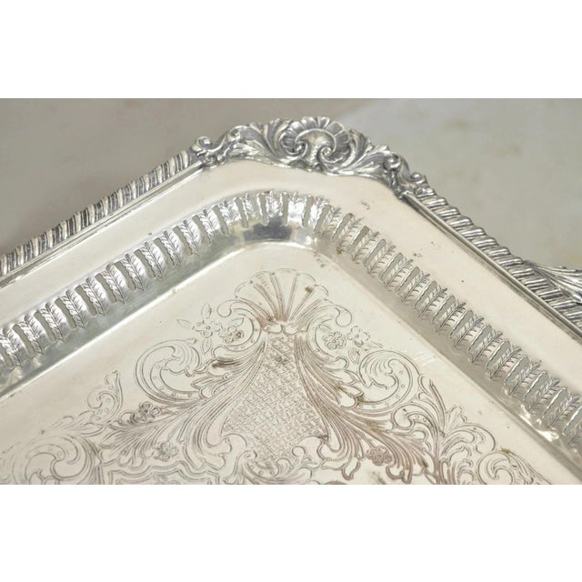Silver Antique English Victorian Rectangular Silver Plated Platter Bar Tray on Paw Feet For Sale - Image 8 of 11