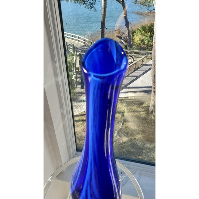 Handblown Glass Vase 21" by Victor Chiarizia, Cobalt Blue, Incalmo Technique For Sale - Image 10 of 12