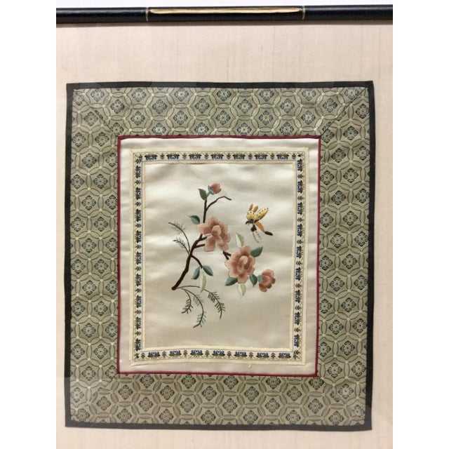 Khaki 1960s Vintage Framed & Matted Chinese Silk Embroidered Panels- a Pair For Sale - Image 8 of 13