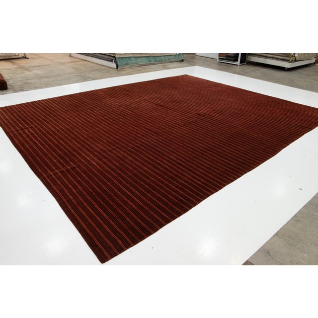 Modern Modern Tibetan Wool and Silk Rug in Burgundy Color With Striped Design For Sale - Image 3 of 9