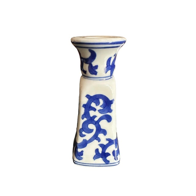 Ceramic Vintage Silvestri Blue and White Ceramic Candlestick Holders- Set of 3 For Sale - Image 7 of 11