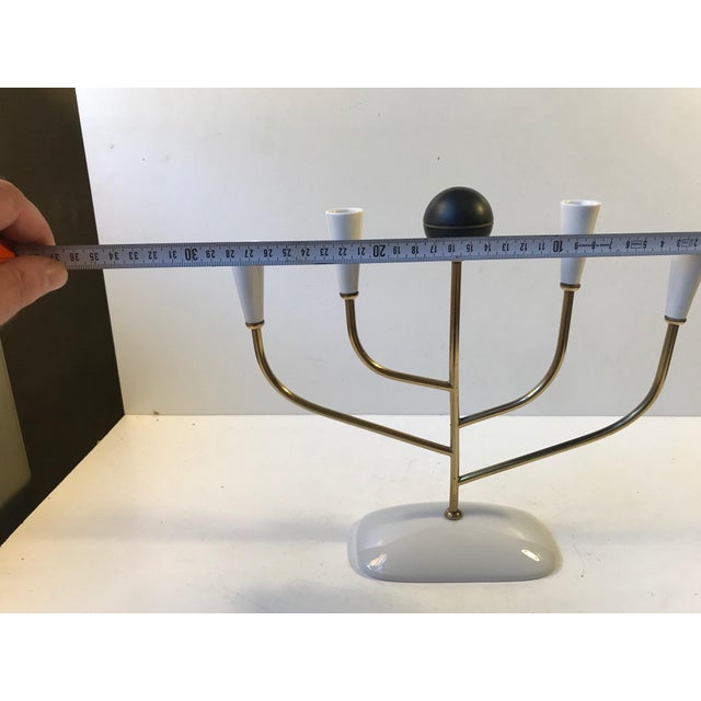 Metal Mid-Century Brass and White Porcelain Candle Holder, 1950s For Sale - Image 7 of 9