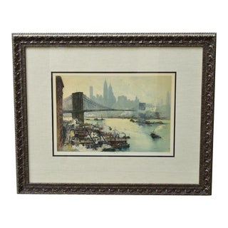 Luigi Kasimir Colored Etching, The Brooklyn Bridge, 1927 For Sale