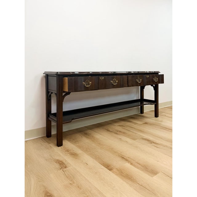 Brown Vintage Console Table Harden Traditional Brass Pulls Hall Entry Table Sofa Table For Sale - Image 8 of 14