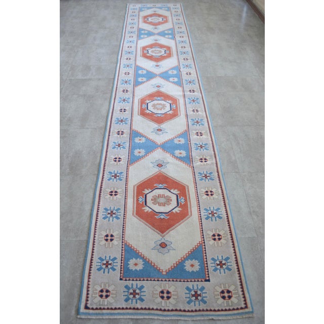 Textile 1980s Hand Knotted Runner Rug Extra Long Hallway Rug Kitchen Decor For Sale - Image 7 of 13