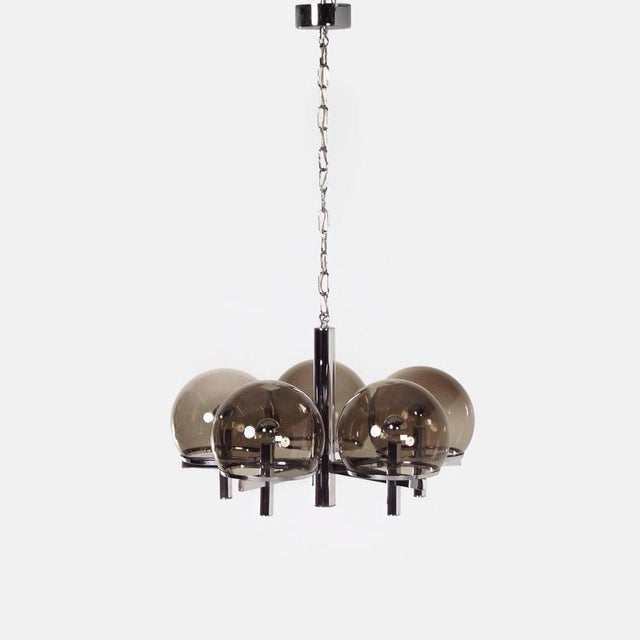 Chandelier Club Series in Smoked Glass & Chrome by Gaetano Sciolari for Sciolari Lighting, 1970s For Sale - Image 11 of 11