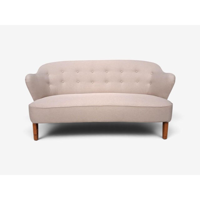 1950s Flemming Lassen, Rare Sofa, Beige Fabric, Birch, Finland, 1950s For Sale - Image 5 of 12