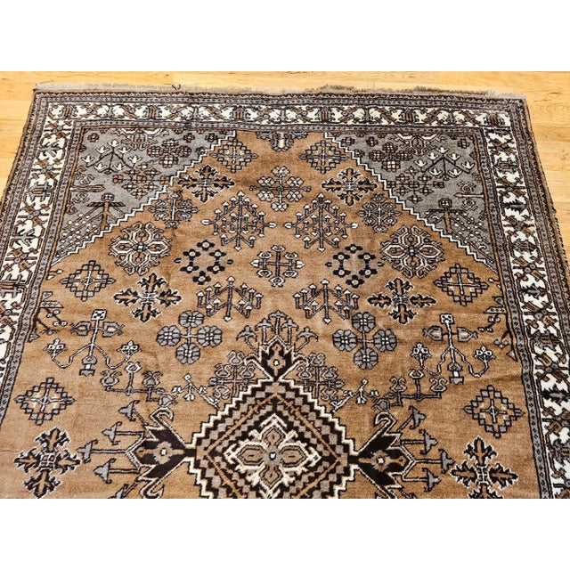 Camel Vintage Persian Bakhtiari Rug, Allover Geometric Pattern, Camelhair & Ivory, 8’ X 11’ For Sale - Image 8 of 12