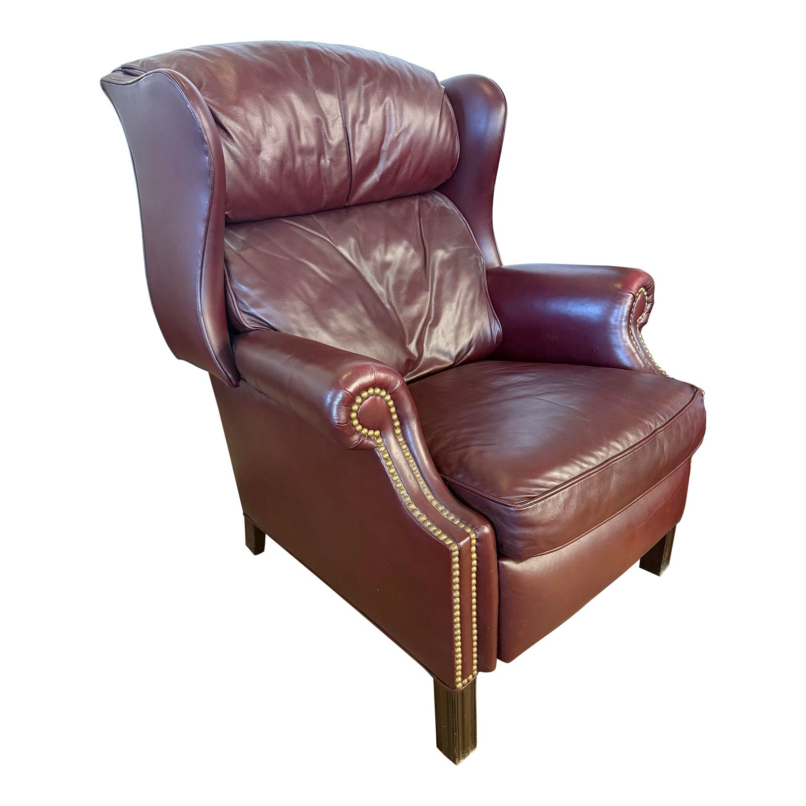 Hancock & Moore Burgundy Leather Wingback Chair Recliner | Chairish