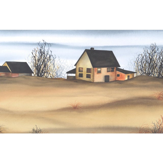 Illustration Dessie Wilcox "Sandy Hook Farmhouse" Watercolor Landscape 1994 For Sale - Image 3 of 7