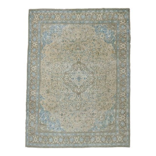 1960s Vintage Persian Handmade Wool Cotton Yellow Area Rug For Sale