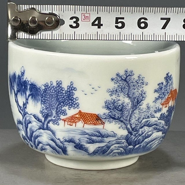 Late 20th Century Late 20th Century Chinese Blue & White Porcelain Master Tea Cup With Landscape Scene For Sale - Image 5 of 9