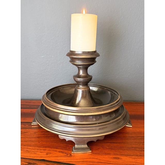 1970s Patinated Brass Hurricane Candle Holder by Chapman For Sale - Image 11 of 12