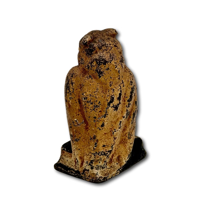 Saffron Unusual Antique American Cast Iron Wise Old Owl Sitting on a Book Figurative Doorstop - Circa 1920s. For Sale - Image 8 of 18