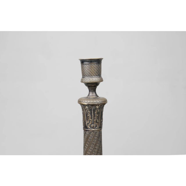 Traditional Large French Silvered Copper Candlestick, 1890s For Sale - Image 3 of 10