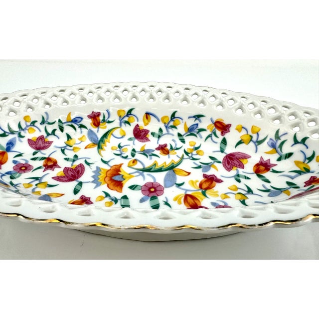 1940s 1940's German Hand Painted Floral Oval Bowl For Sale - Image 5 of 9