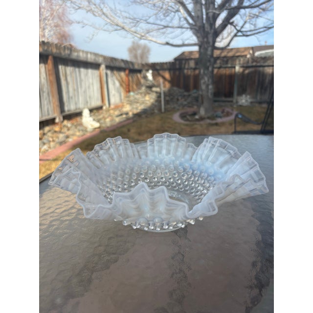 Shabby Chic Fenton White Opalescence Hobnail Bowl, Circa 1907 For Sale - Image 3 of 3