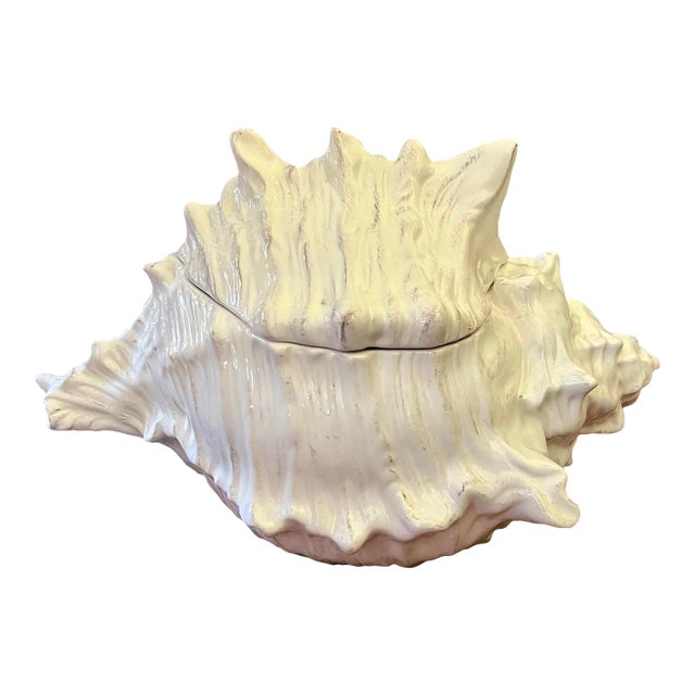 Late 20th Century Large Ceramic Conch Shell Planter Container For Sale
