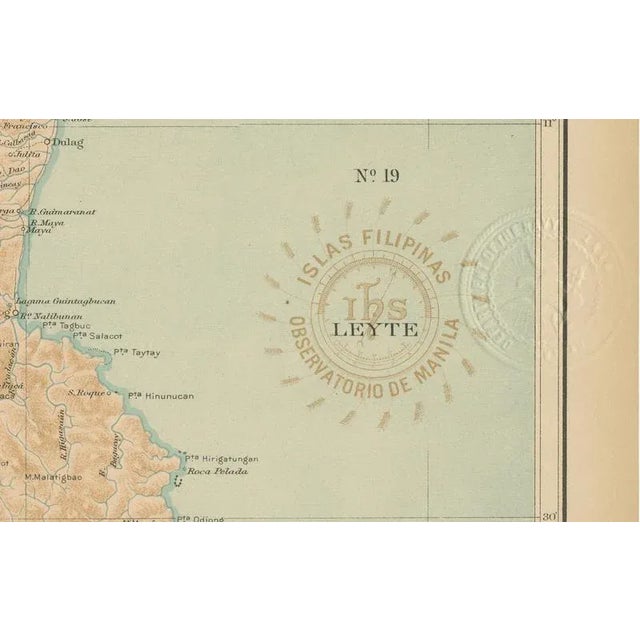 This beautifully detailed chromolithographed map titled “islas filipinas – isla de leyte” was created under the...