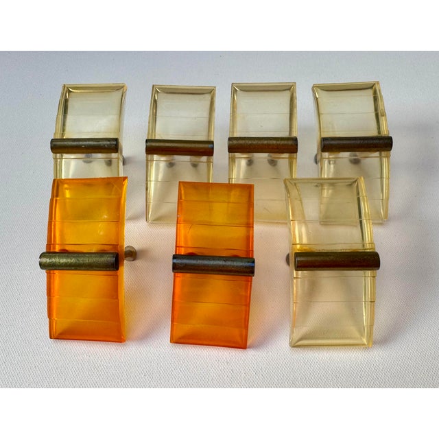 Original Art Deco drawer pulls salvaged from an early vanity, dating to the 1930s–early 1940s. Made from translucent...