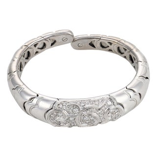 1920s Marina B Diamond 18k White Gold Bangle Bracelet For Sale