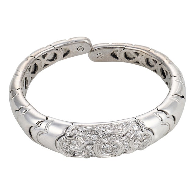 1920s Marina B Diamond 18k White Gold Bangle Bracelet For Sale