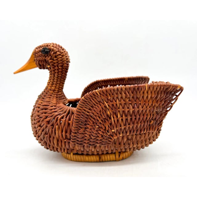 Vintage Boho Chic Wicker Duck Bird Basket For Sale - Image 4 of 10