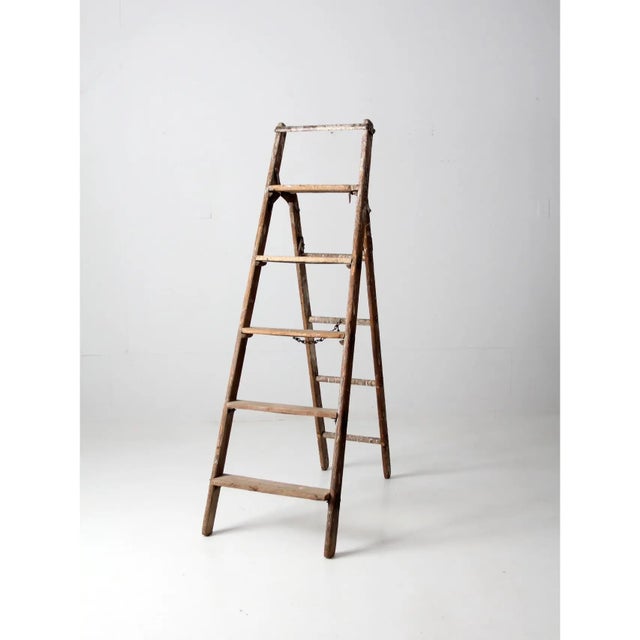Blue Antique Wooden Folding Ladder For Sale - Image 8 of 15